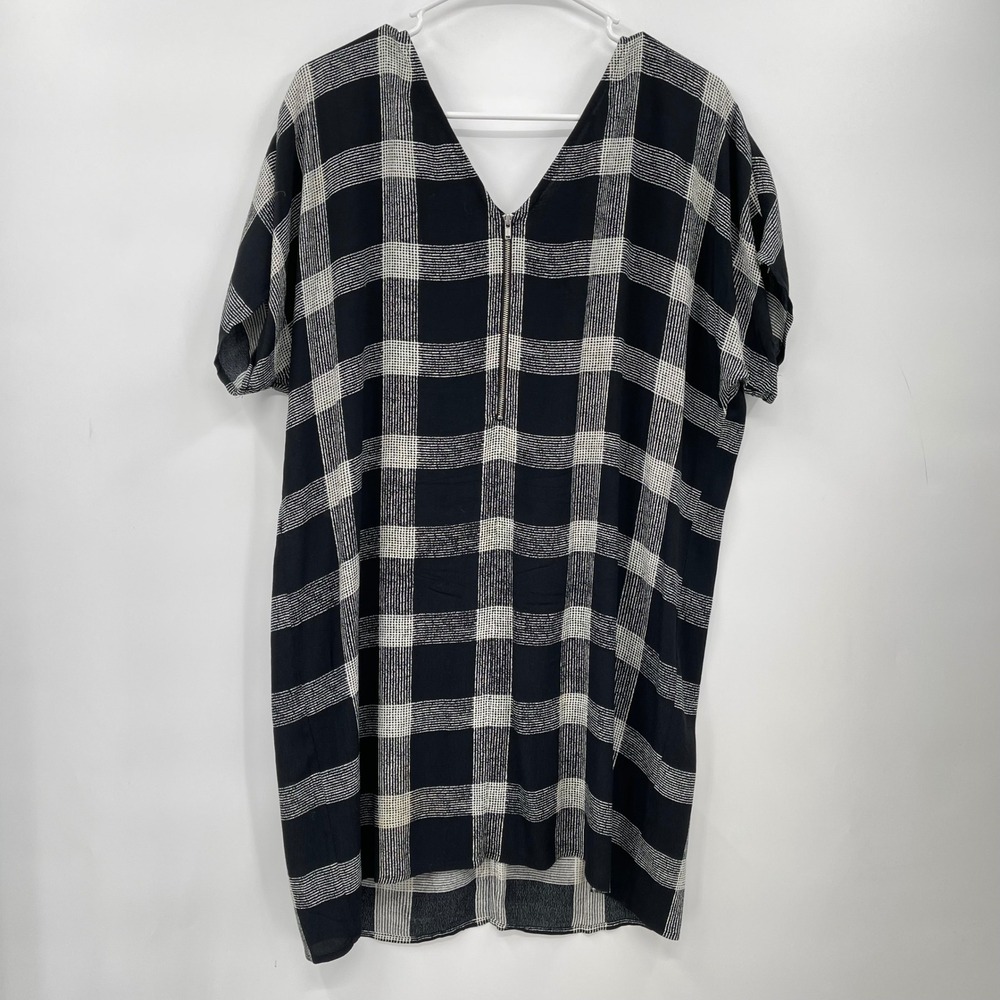 Madewell Plaid V Neck Zipper Dress Black White Viscose Women Size Sโ